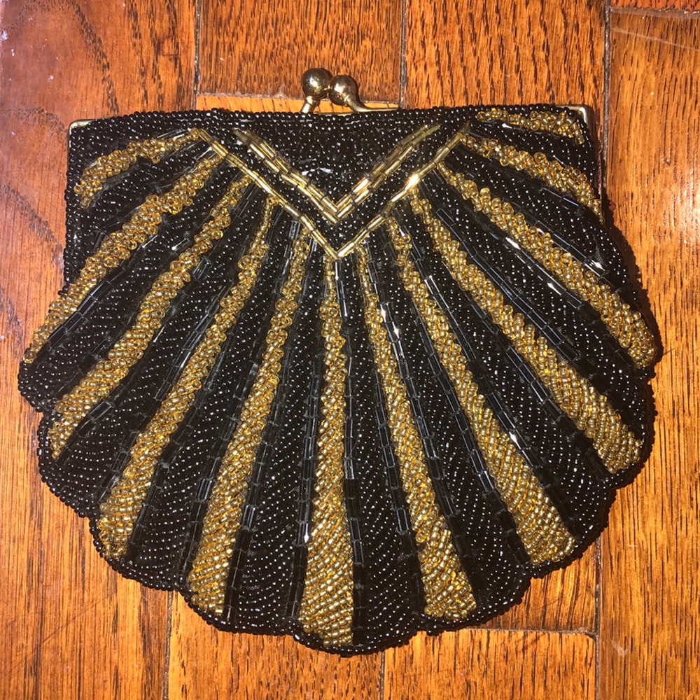 Black gold beautiful beaded clutch